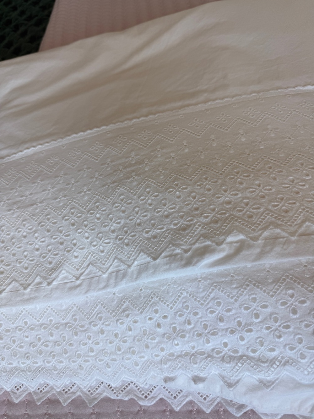 Fremaux France White Eyelet 100% Cotton Duvet Cover Cottagecore 90x98